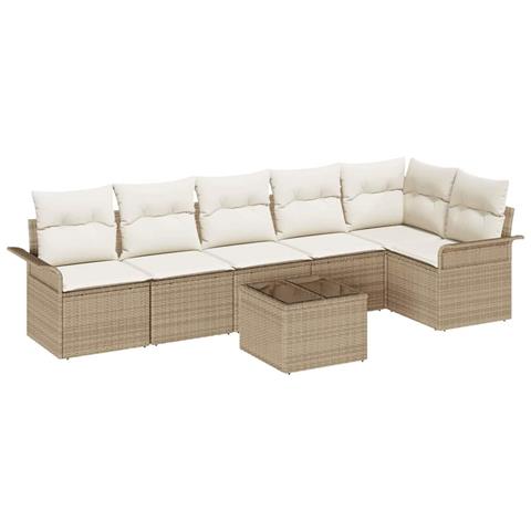 Set Divano da Giardino con cuscino 7 pcs Beige Poly Rattan - Foto 1
