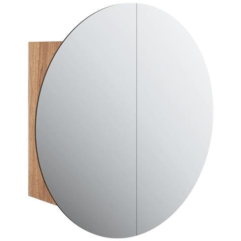 Armadio da Bagno con Specchio Rotondo e LED Rovere 47x47x17,5cm - Foto 1