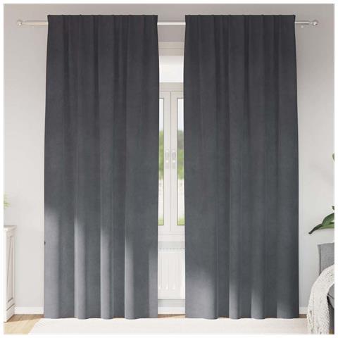 Tende con tende 2 pcs Grigio chiaro 140 x 260 cm Velluto - Foto 2
