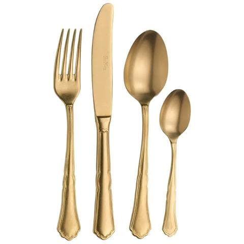 Settecento oro finitura satinata Set 24 posate acciaio inox 18/10 - Servizio per 6 Persone - forchetta, coltello, cucchiaio e cucchiaino - Design elegante e vintage - Foto 1