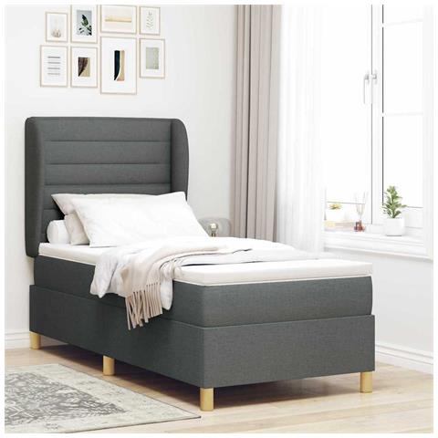 Letto con molle e materasso Grigio Scuro 90x190 cm Tessuto - Foto 2
