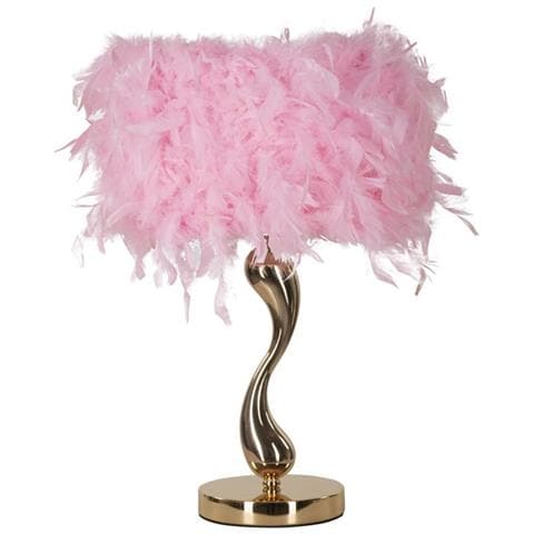 Lampada Da Tavolo Cart Rosa Con Base Sinuosa In Metallo E Paralume In Piume Rosa - Foto 1