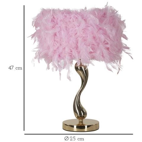 Lampada Da Tavolo Cart Rosa Con Base Sinuosa In Metallo E Paralume In Piume Rosa - Foto 6