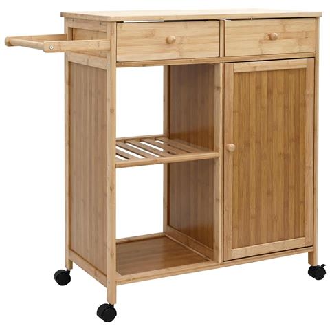 Carrello da Cucina con Ruote Naturale 90,5 x 36 x 86,5 cm Bambù - Foto 1