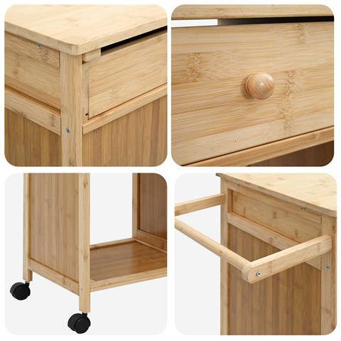 Carrello da Cucina con Ruote Naturale 90,5 x 36 x 86,5 cm Bambù - Foto 9