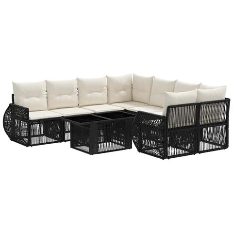 Set Divano da Giardino 9 pz Nero e Bianco Crema polyrattan - Foto 1