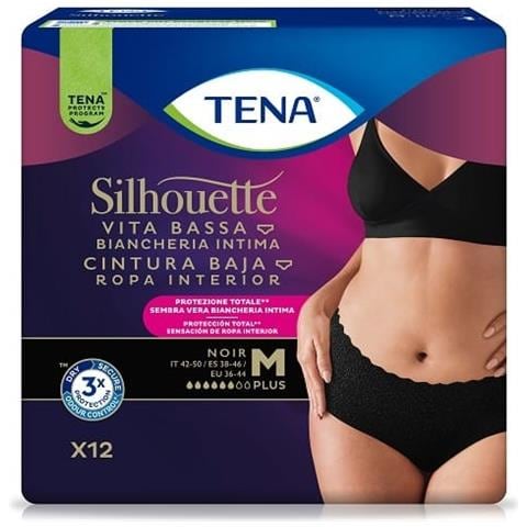 Pannolone a Mutandina Assorbente Tena Silhouette Noir M Vita Bassa 12 Pezzi - Foto 1