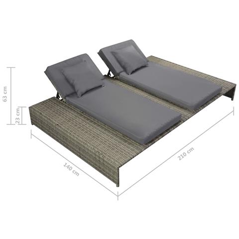 Set Lettini Prendisole Da Esterni 15 Pz Polirattan Grigio - Foto 2