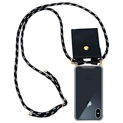 Cadorabo Catena Di Telefoni Cellulari Compatibile Con Apple Iphone X / Xs In Nero Argento - Coperchio Protettivo In Silicone Con Anelli D'oro, Cinturino In Corda E Custodia Staccabile - Foto 1