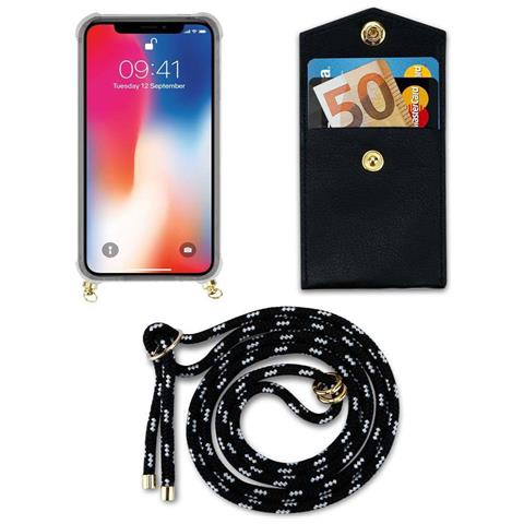 Cadorabo Catena Di Telefoni Cellulari Compatibile Con Apple Iphone X / Xs In Nero Argento - Coperchio Protettivo In Silicone Con Anelli D'oro, Cinturino In Corda E Custodia Staccabile - Foto 10