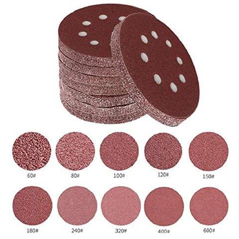 100 Parti 5 Pollici Con 8 Fori Dustless Hook-and-loop Circolare Dischi Abrasivi Carta Vetrata Assortiti Da 60 A 600 Grits - Foto 1