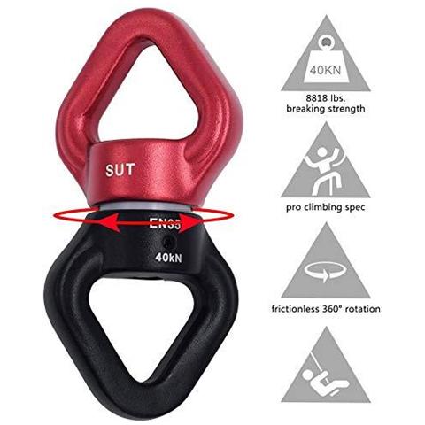 Battente Girevole 40kn Micro Rotator Girevole Dispositivo Rotazione Spinner Per Swing Danza Aerea Yoga Altalena Appesa Hammock Arrampicata Su Roccia Albero Arborist Ce Certificato (rosso Nero)  - Foto 2