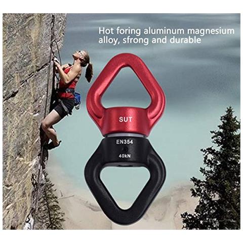 Battente Girevole 40kn Micro Rotator Girevole Dispositivo Rotazione Spinner Per Swing Danza Aerea Yoga Altalena Appesa Hammock Arrampicata Su Roccia Albero Arborist Ce Certificato (rosso Nero)  - Foto 4
