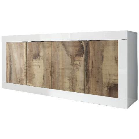 Mobile Multiuso Basic - 4 Ante - Per Sala, Camera, Cucina, Ingresso - Bianco In Truciolare Melaminico, 207 X 43 X 83 Cm - Foto 3