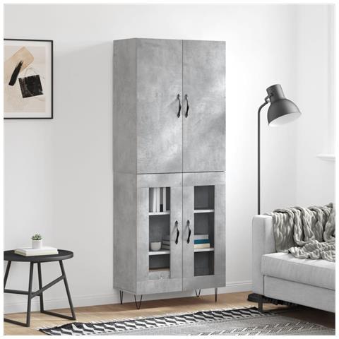 Credenza Grigio Cemento 69,5x34x180 Cm In Legno Multistrato - Foto 6