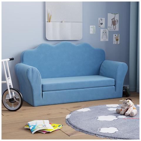 Divano Letto Per Bambini A 2 Posti Blu In Morbido Peluche - Foto 1