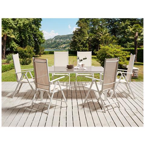 Tavolo Da Giardino Alluminio E Vetro Temperato Bianco E Beige 160 X 90 Cm Catania - Foto 1