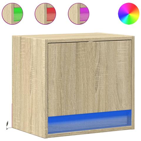 Comodini A Parete Con Luci Led 2 Pz Rovere Sonoma - Foto 2