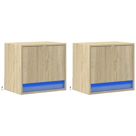 Comodini A Parete Con Luci Led 2 Pz Rovere Sonoma - Foto 3