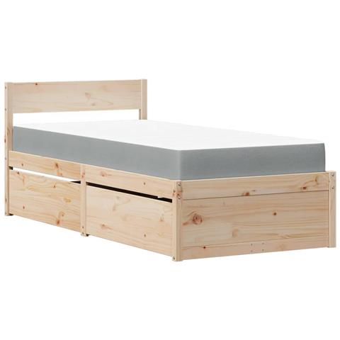 Letto Con Cassetti E Materasso 90x200 Cm Legno Massello Di Pino - Foto 2