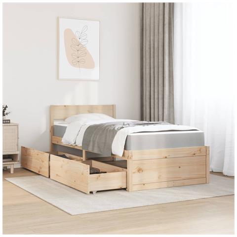 Letto Con Cassetti E Materasso 90x200 Cm Legno Massello Di Pino - Foto 3