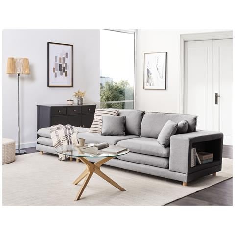 Divano 2 Posti Heden Tessuto Grigio Con Ottomana - Foto 1