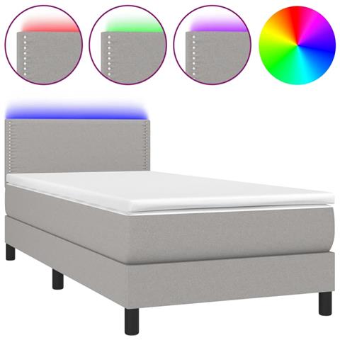 Letto a Molle Materasso e LED Grigio Chiaro 80x200 cm Tessuto - Foto 1