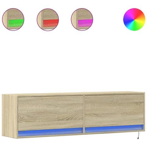 Mobile TV a Parete con Luci LED Rovere Sonoma 140x31x38 cm - Foto 1