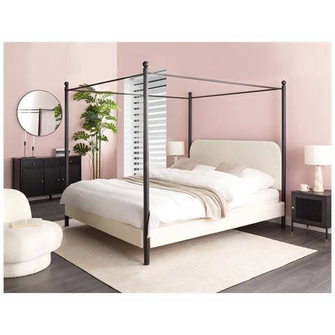 Letto A Baldacchino Bouclé Dannemois 180 X 200 Cm Bianco Sporco - Foto 1