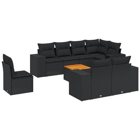 Set Divani Da Giardino 9 Pz Con Cuscini Nero In Polyrattan - Foto 2