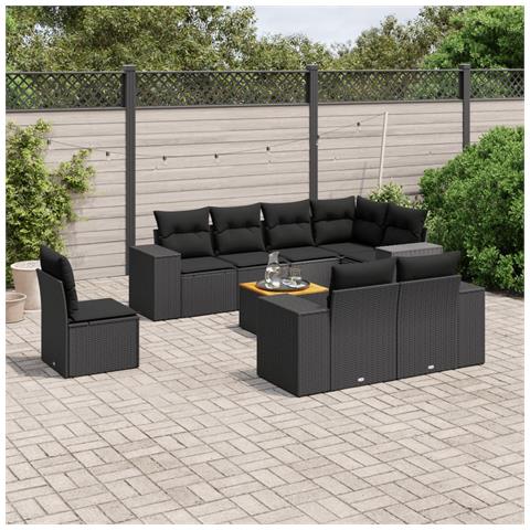 Set Divani Da Giardino 9 Pz Con Cuscini Nero In Polyrattan - Foto 1