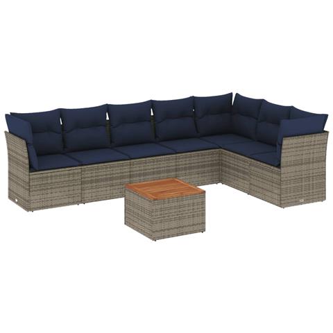 Set Divani Da Giardino 8 Pz Con Cuscini Grigio In Polyrattan - Foto 2