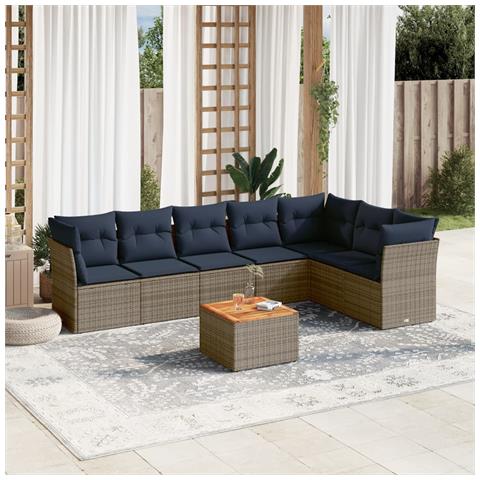 Set Divani Da Giardino 8 Pz Con Cuscini Grigio In Polyrattan - Foto 1