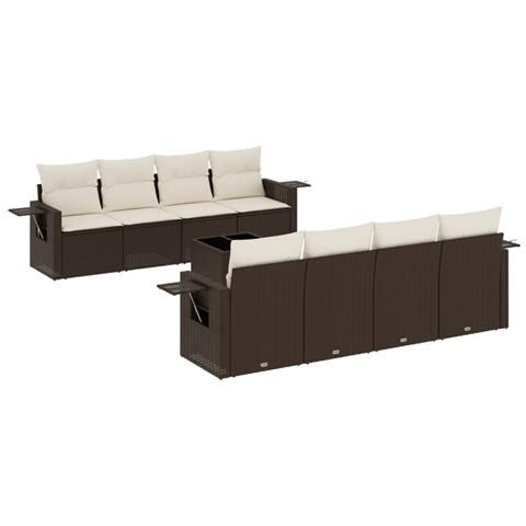 Set Divani Da Giardino 9pz Con Cuscini Marrone In Polyrattan - Foto 2