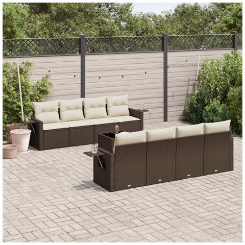 Set Divani Da Giardino 9pz Con Cuscini Marrone In Polyrattan - Foto 1