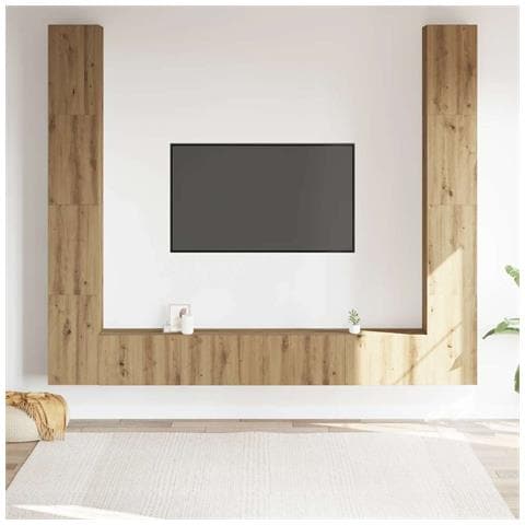 Mobili Tv A Parete 6 Pz Rovere Artigianale Legno Multistrato - Foto 3