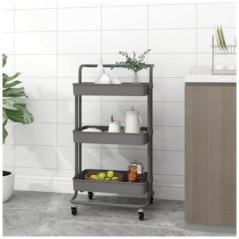Carrello Da Cucina 3 Ripiani Grigio 42x35x85 Cm Ferro E Abs - Foto 7