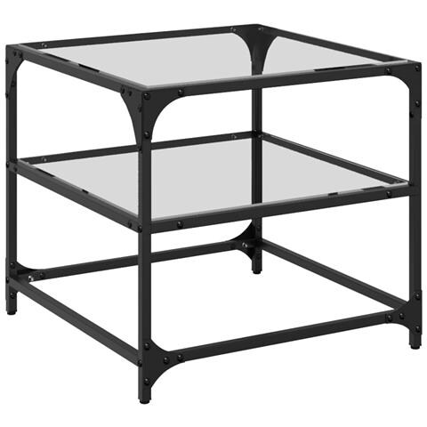 Tavolini Con Piano In Vetro Trasparente 2 Pz 50x50x45cm Acciaio - Foto 1
