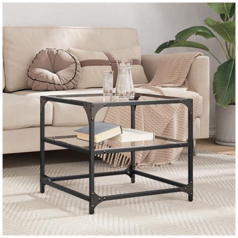 Tavolini Con Piano In Vetro Trasparente 2 Pz 50x50x45cm Acciaio - Foto 8