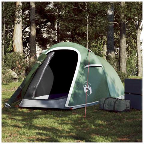 Tenda da Campeggio a Tunnel per 2 Persone Verde Impermeabile - Foto 1