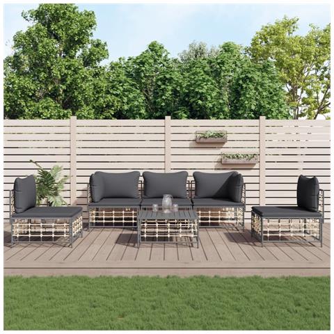 Set Divani da Giardino 6 pz con Cuscini Antracite in Polyrattan - Foto 2