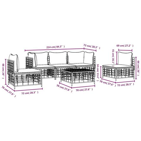 Set Divani da Giardino 6 pz con Cuscini Antracite in Polyrattan - Foto 9