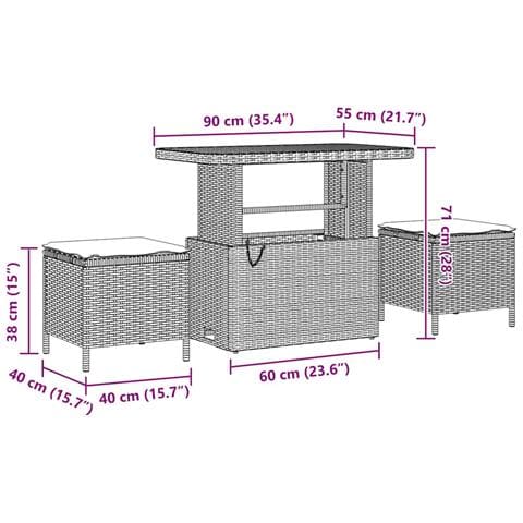 Set Divano da Giardino  9 Pezzi con Cuscini Nero Polyrattan Acacia, Divano da Giardino  2 Posti con Cuscini Nero Polyrattan, Set da Pranzo Giardino 3 Pezzi con Cuscini Nero Polyrattan Acacia - Foto 9