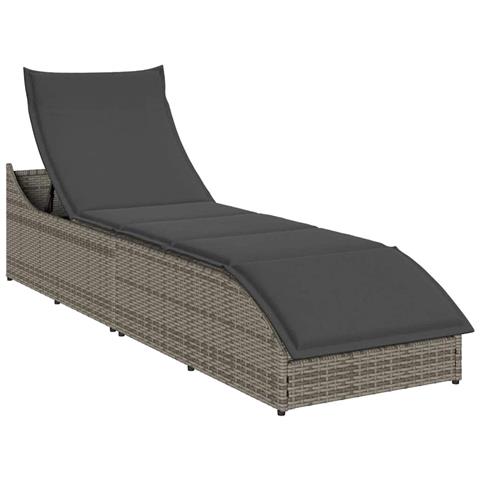 Lettino Prendisole Pieghevole con Cuscino e Portaoggetti Grigio - Foto 1