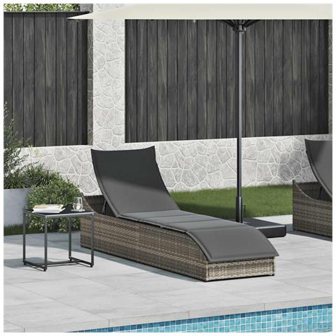 Lettino Prendisole Pieghevole con Cuscino e Portaoggetti Grigio - Foto 2