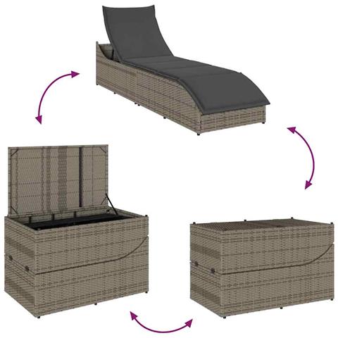 Lettino Prendisole Pieghevole con Cuscino e Portaoggetti Grigio - Foto 9