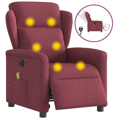 Poltrona Massaggiante Reclinabile Elettrica Rosso Vino Tessuto - Foto 1