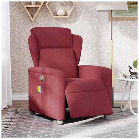 Poltrona Massaggiante Reclinabile Elettrica Rosso Vino Tessuto - Foto 2