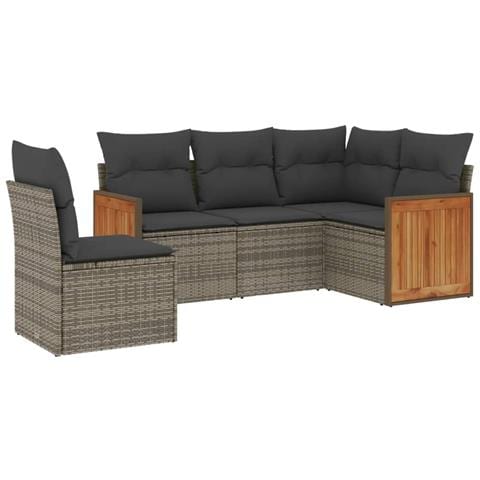 Set Divano da Giardino 5 pz con Cuscini Grigio in Polyrattan - Foto 1