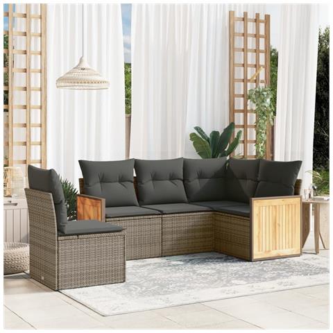 Set Divano da Giardino 5 pz con Cuscini Grigio in Polyrattan - Foto 2